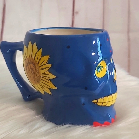 Pacific Giftware Handpainted Sunflower Floral Sugar Skull Coffee Mug Cup - Picture 14 of 16